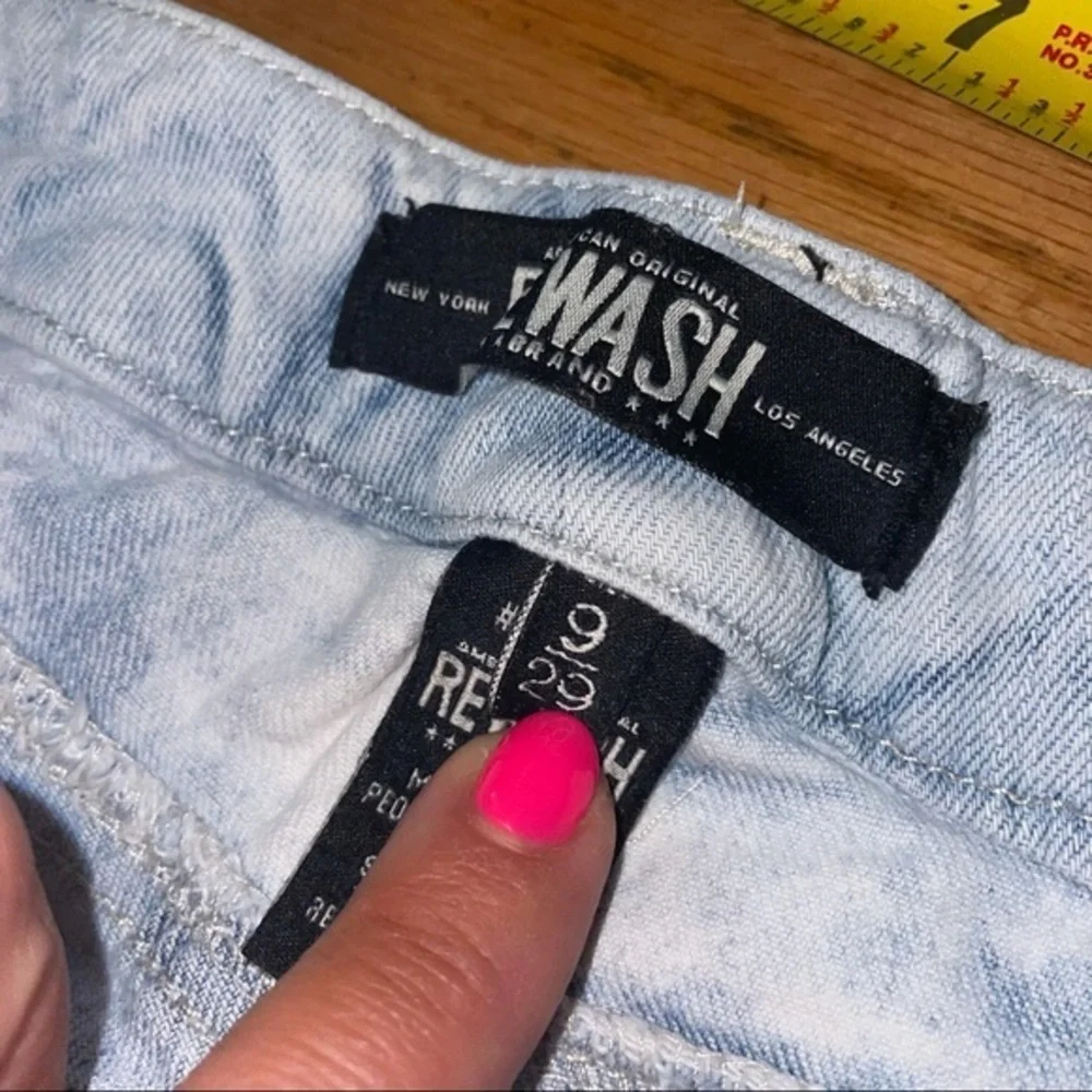 Light wash jean denim cutoff /Distressed Rewash Jean Shorts/frayed denim shorts